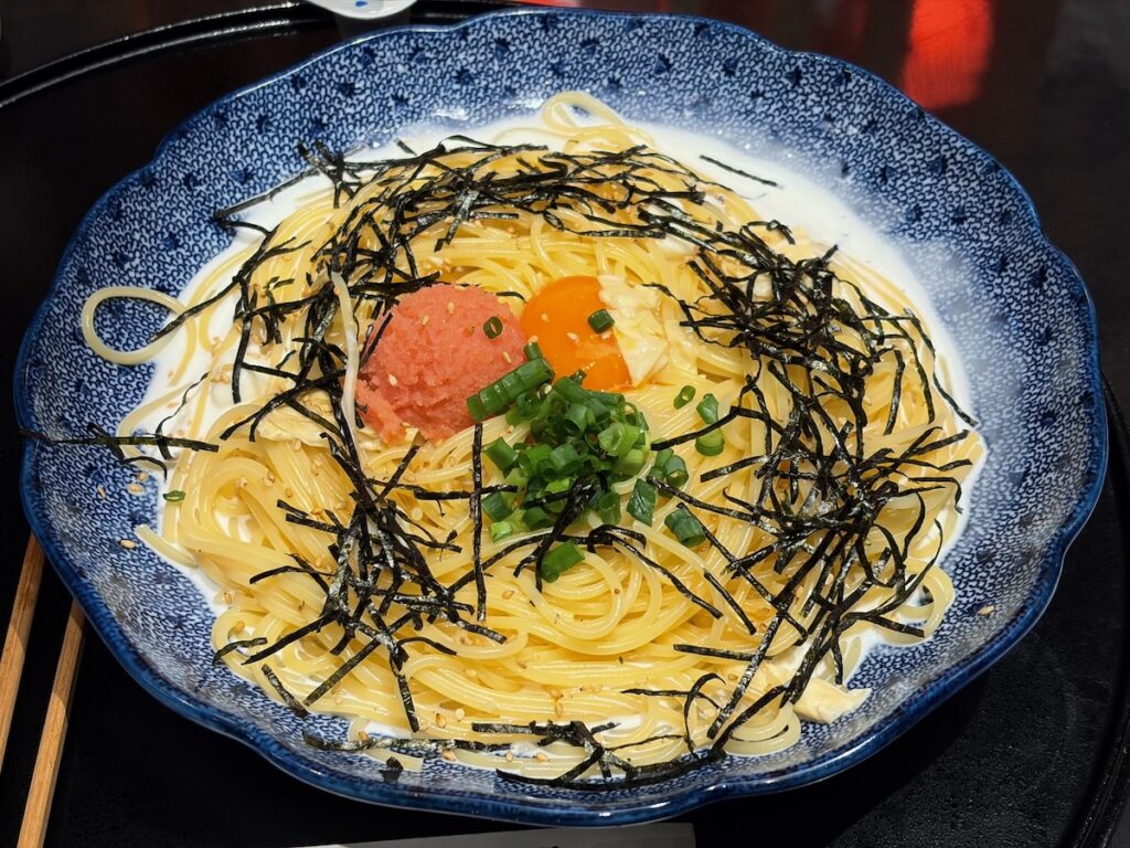 洋麺屋五右衛門マーヴ浦安店のたらこと湯葉とモッツァレラチーズのカルボナーラ